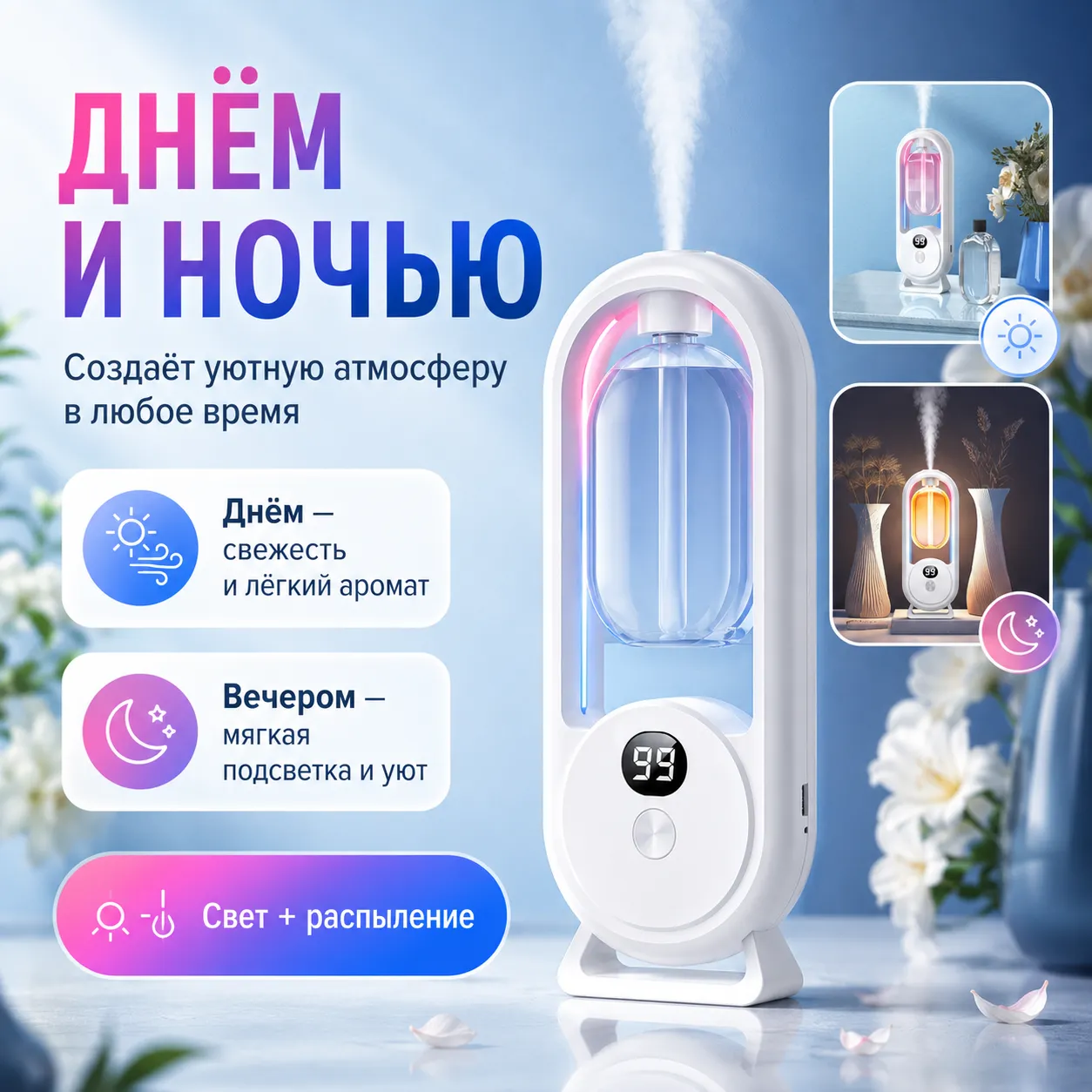 Работает днём и ночью
