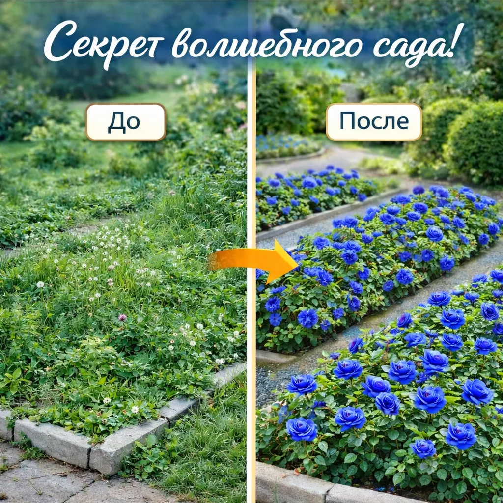 Сад до и после посадки синих роз