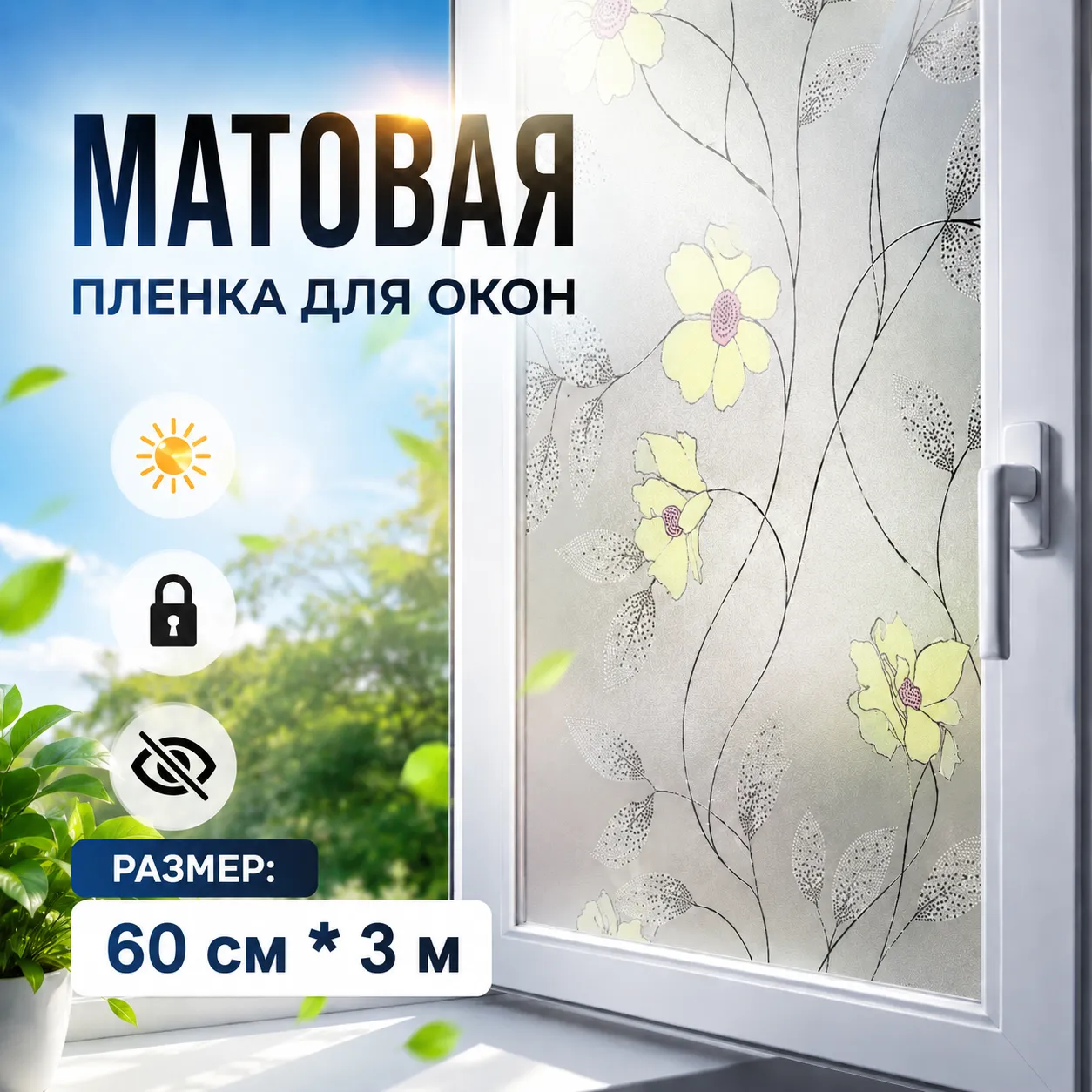 Матовая плёнка для окон 60 см × 3 м