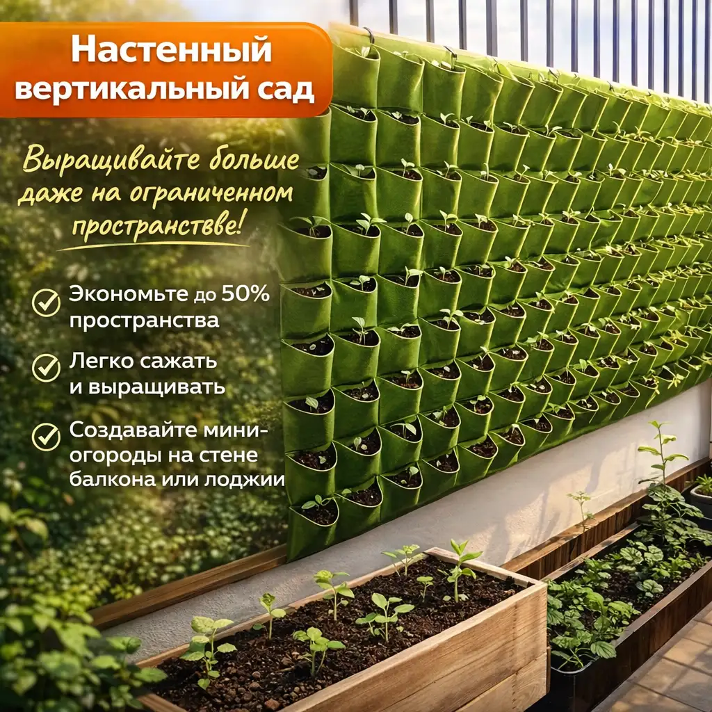 Сад на стене вместо горшков на полу
